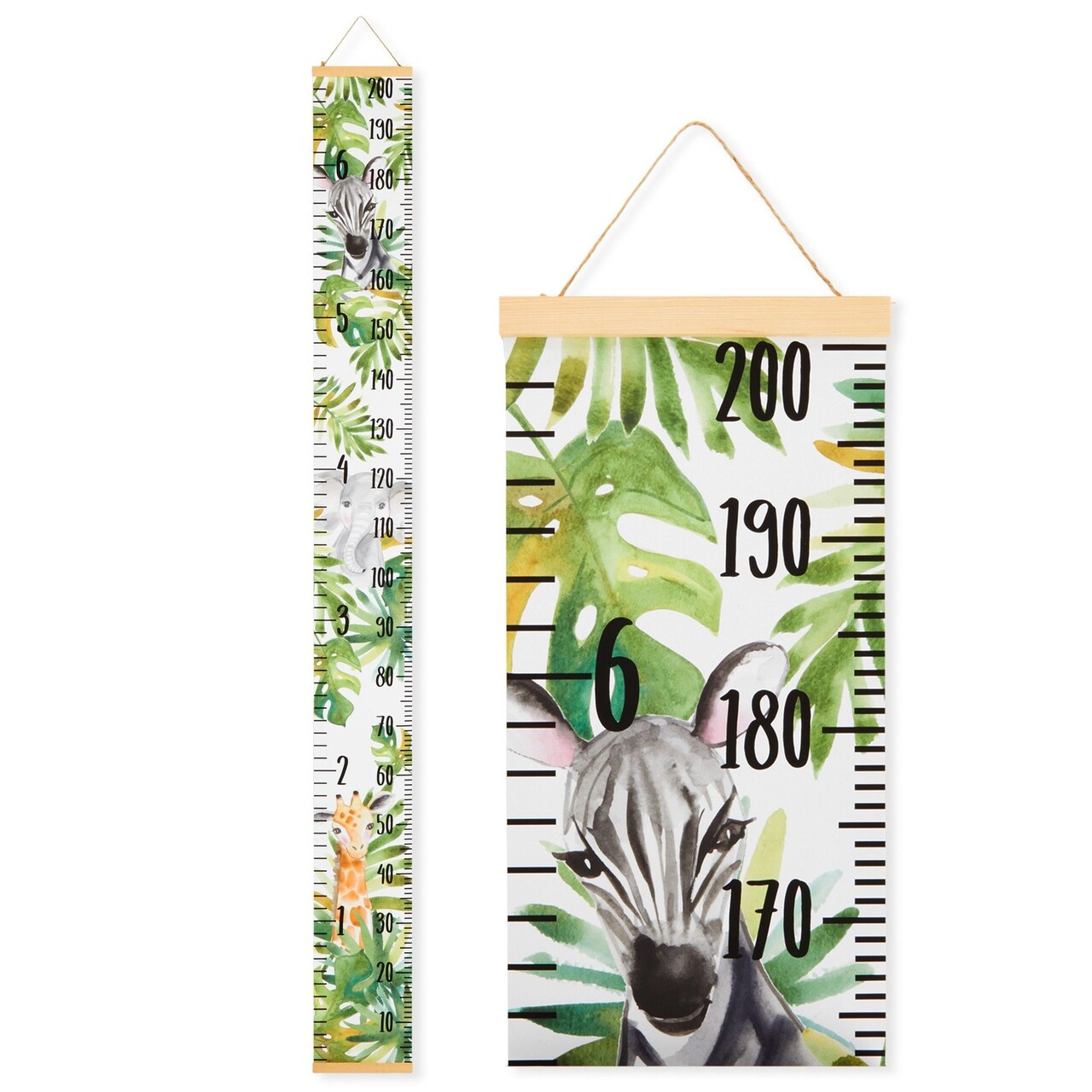 Safari Height Chart for Kids and Baby - Canvas Removable Growth Chart with Wooden Frame - Measurement Ruler for Wall - Jungle Theme Nursery Decor - 79" x 7.9", Ages 3-14